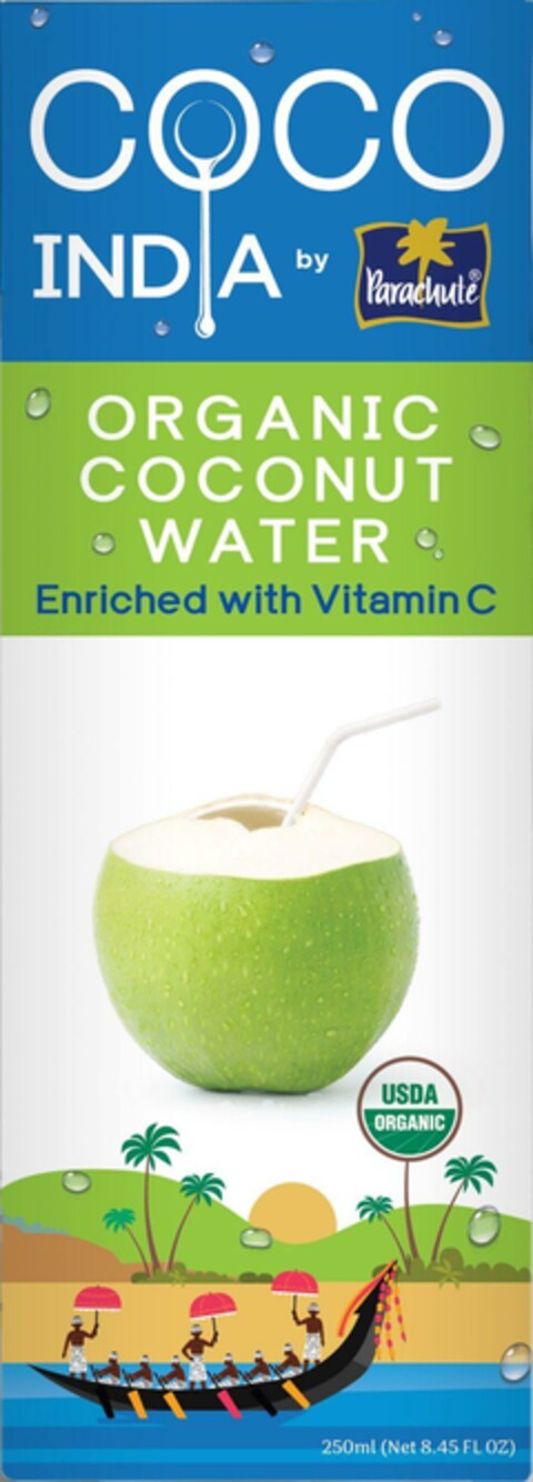 COCO INDIA BY PARACHUTE ORGANIC COCONUT WATER ENRICHED WITH VITAMIN C Logo (EUIPO, 11/18/2022)