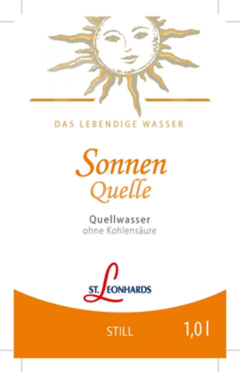 DAS LEBENDIGE WASSER Sonnen Quelle Quellwasser ohne Kohlensäure ST. LEONHARDS STILL 1,0l Logo (EUIPO, 07/15/2024)