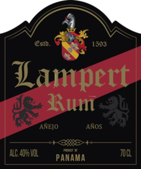 Estd . Lampert Rum AÑEJO ALC . 40 % VOL 1593 AÑOS PRODUCT OF PANAMA 70 CL Logo (EUIPO, 19.12.2022)