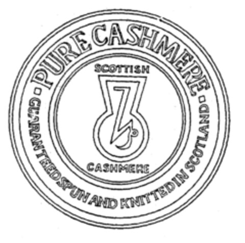 PURE CASHMERE GUARANTEED SPUN AND KNITTED IN SCOTLAND SCOTTISH CASHMERE Logo (EUIPO, 04/01/1996)