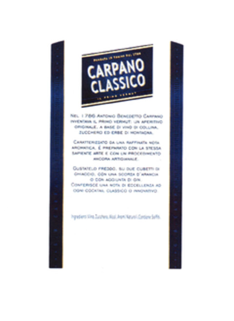 CARPANO CLASSICO Logo (EUIPO, 07/04/2005)