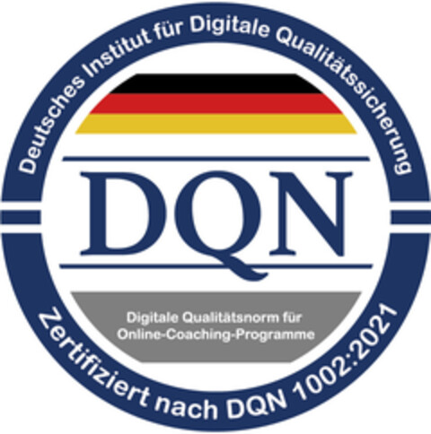 Deutsches Institut für Digitale Qualitätssicherung DQN Digitale Qualitätsnorm für Online-Coaching-Programme Zertifiziert nach DQN 1002:2021 Logo (EUIPO, 09.05.2022)