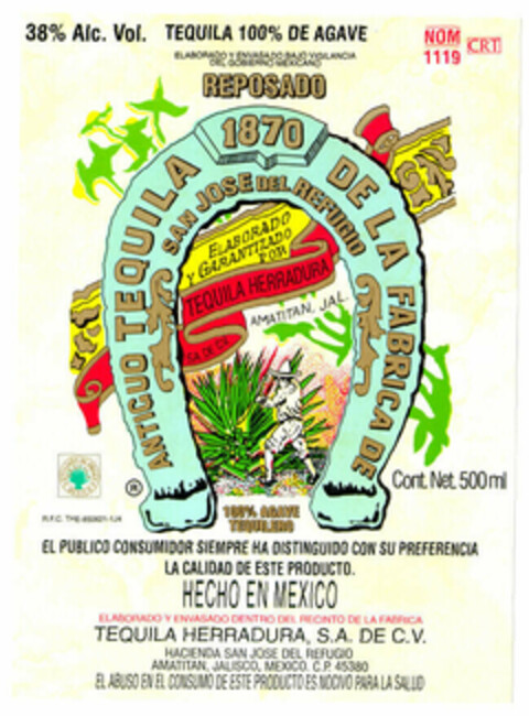 TEQUILA HERRADURA REPOSADO ANTIGUO TEQUILA DE LA FABRICA Logo (EUIPO, 04.09.1998)