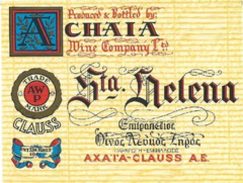 ACHAIA Wine Company Sta. Helena Επιτραπέζιος Οίνος Λευκός Ξηρός ΑΧΑΪΑ CLAUSS Α.Ε. Logo (EUIPO, 04.10.2022)