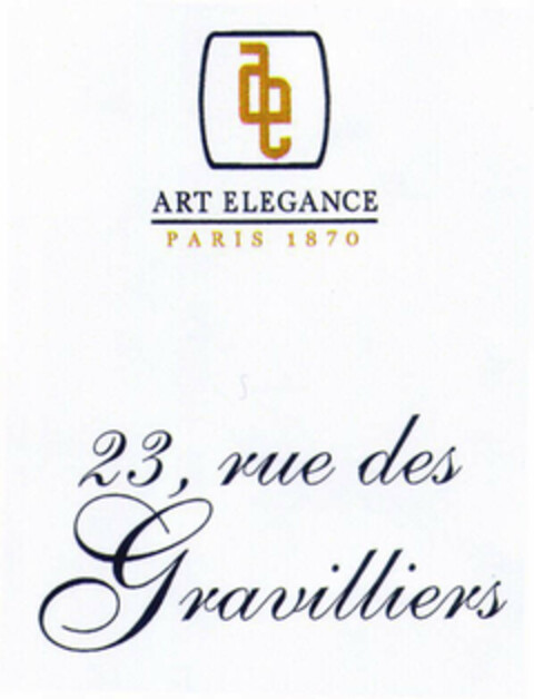 ae ART ELEGANCE PARIS 1870 23, rue des Gravilliers Logo (EUIPO, 13.04.2001)