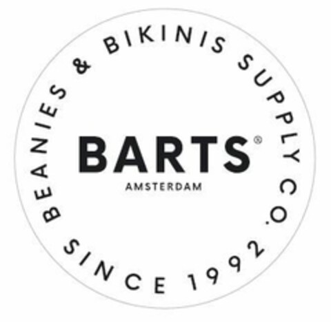 BARTS AMSTERDAM BEANIES & BIKINIS SUPPLY CO. SINCE 1992 Logo (EUIPO, 09/08/2020)