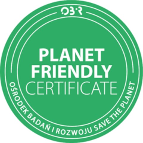 OBIR PLANET FRIENDLY CERTIFICATE OŚRODEK BADAŃ I ROZWOJU SAVE THE PLANET Logo (EUIPO, 20.05.2024)