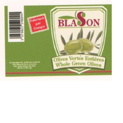 Blason, Olives Vertes Entières Whole Green Olives Logo (EUIPO, 09.02.2012)