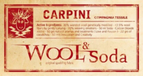 CARPINI COMPAGNIA TESSILE WOOL & SODA ORIGINAL SPARKLING FABRIC Logo (EUIPO, 10/29/2014)