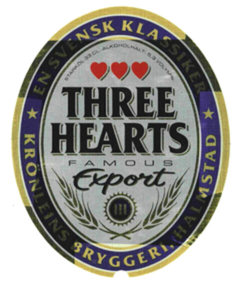 THREE HEARTS FAMOUS Export Logo (EUIPO, 14.09.2016)