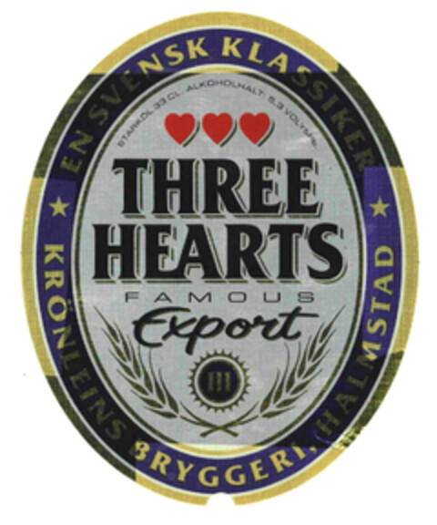 THREE HEARTS FAMOUS Export Logo (EUIPO, 09/14/2016)