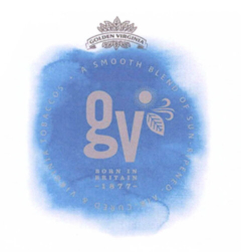 GV GOLDEN VIRGINIA  A SMOOTH BLEND OF SUN-RIPENED AIR-CURED & VIRGINIA TOBACCOS BORN IN BRITAIN 1877 Logo (EUIPO, 12/20/2012)