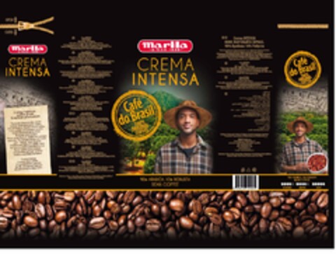 Marila since 1929 CREMA INTENSA Cream intensa coffee from Brazilian plantation 90% ARABICA 10% ROBUSTA BEAN COFFEE Marila since 1929 CREMA INTENSA Café do Brasil 100% Original COFFEE Logo (EUIPO, 09.06.2014)