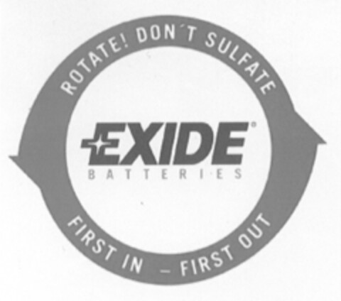 ROTATE! DON'T SULFATE EXIDE BATTERIES FIRST IN - FIRST OUT Logo (EUIPO, 03.10.2003)