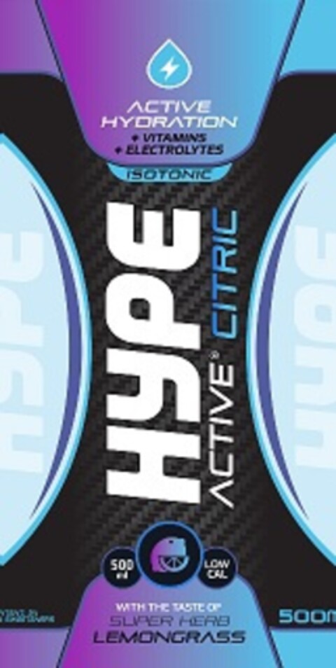 HYPE ACTIVE CITRIC ACTIVE HYDRATION +VITAMINS +ELECTROLYTES Logo (EUIPO, 23.08.2019)