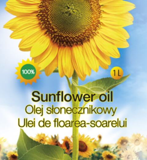 100% 1L Sunflower oil Olej slonecznikowy Ulei de floarea-soarelui Logo (EUIPO, 13.09.2016)