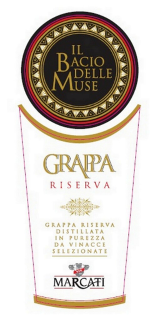 IL BACIO DELLE MUSE GRAPPA RISERVA GRAPPA RISERVA DISTILLATA IN PUREZZA DA VINACCE SELEZIONATE MARCATI Logo (EUIPO, 22.02.2017)