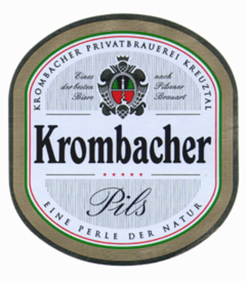 Krombacher Pils KROMBACHER PRIVATBRAUEREI KREUZTAL Eines der besten Biere nach Pilsener Brauart EINE PERLE DER NATUR Logo (EUIPO, 09/01/2000)