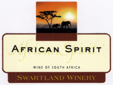 African Spirit WINE OF SOUTH AFRICA SWARTLAND WINERY Logo (EUIPO, 19.08.2004)