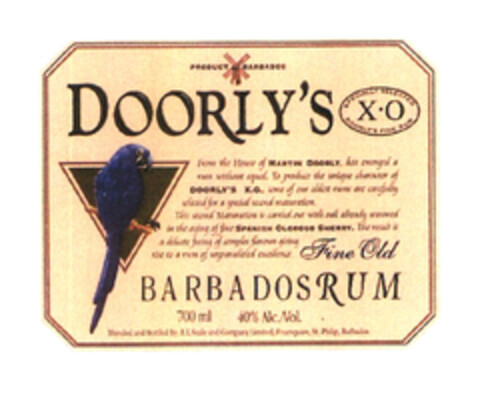 DOORLY'S FINE OLD BARBADOS RUM PRODUCT OF BARBADOS Logo (EUIPO, 29.10.2003)