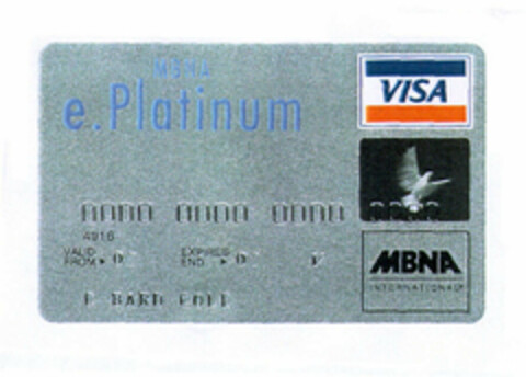 VISA MBNA e. Platinum MBNA INTERNATIONAL Logo (EUIPO, 04/11/2000)