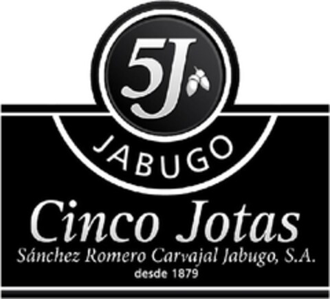 5J JABUGO Cinco Jotas Sánchez Romero Carvajal Jabugo, S.A. desde 1879 Logo (EUIPO, 28.04.2009)