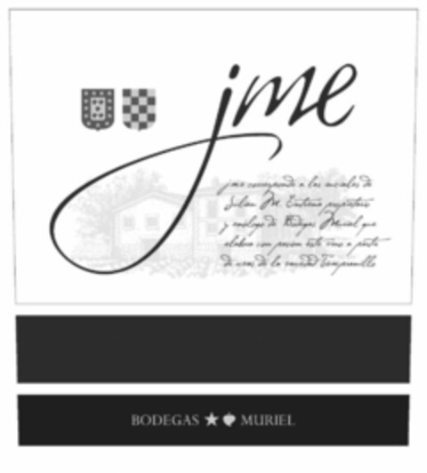 JME jme corresponde a las iniciales de Julián M. Entrena proprietario y enólogo de Bodegas Muriel que elabora con pasión este vino a partir de uvas de la variedad Tempranillo
BODEGAS MURIEL Logo (EUIPO, 05/19/2014)