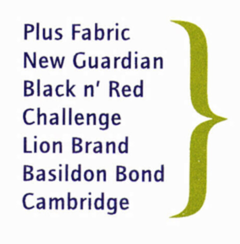 Plus Fabric New Guardian Black n' Red Challenge Lion Brand Basildon Bond Cambridge Logo (EUIPO, 26.09.2000)