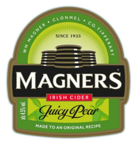 CLONMEL SINCE 1935 TIPPERARY WM MAGNER MAGNERS IRISH CIDER JUICY PEAR ALC 4.5% VOL. MADE TO AN ORIGINAL RECIPE Logo (EUIPO, 02/24/2023)