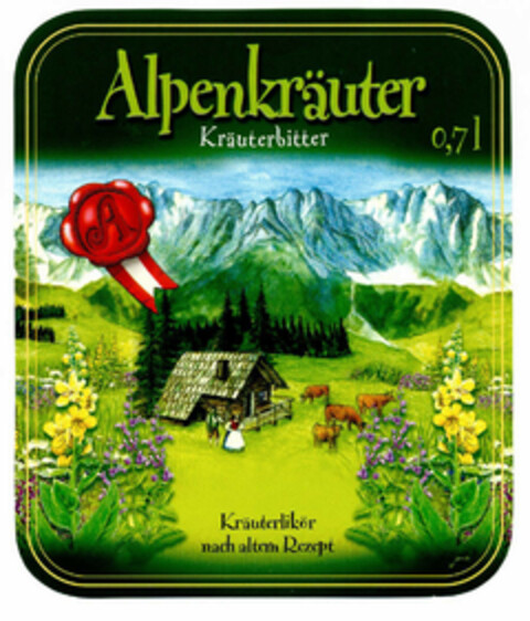 Alpenkräuter Kräuterbitter 0,7 l Kräuterlikör nach altem Rezept Logo (EUIPO, 12.06.2002)
