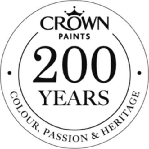 CROWN PAINTS 200 YEARS COLOUR, PASSION & HERITAGE Logo (EUIPO, 23.08.2019)