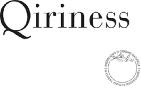 QIRINESS INGREDIENTS D'ORIGINE NATURELLE NATURAL ORIGIN INGREDIENTS Logo (EUIPO, 05.05.2021)