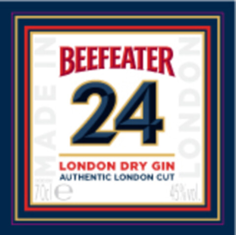 BEEFEATER 24 LONDON DRY GIN AUTHENTIC LONDON CUT MADE IN LONDON 70cl e 45%vol. Logo (EUIPO, 04/02/2008)