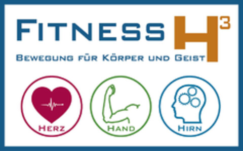 FITNESS H³ BEWEGUNG FÜR KÖRPER UND GEIST HERZ HAND HIRN Logo (EUIPO, 27.05.2014)