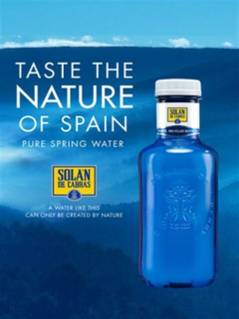 TASTE THE NATURE OF SPAIN PURE SPRING WATER SOLAN DE CABRAS A WATER LIKE THIS CAN ONLY BE CREATED BY NATURE Logo (EUIPO, 27.10.2022)