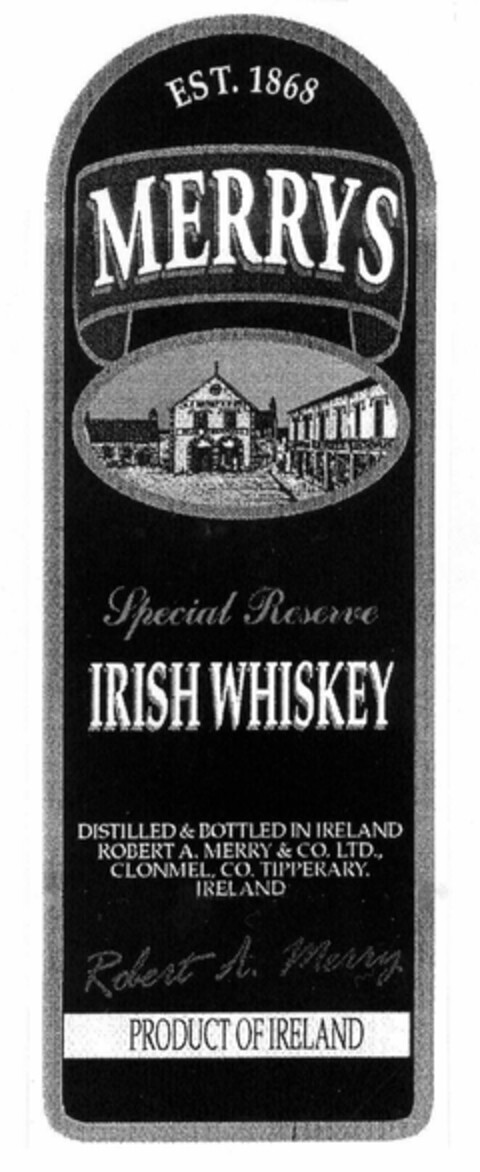 MERRYS SPECIAL RESERVE IRISH WHISKEY Logo (EUIPO, 02.07.1996)