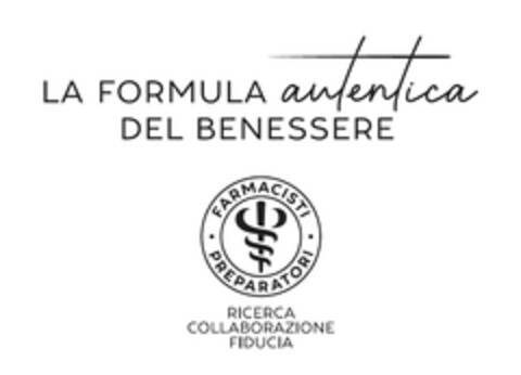 LA FORMULA autentica DEL BENESSERE FARMACISTI PREPARATORI RICERCA COLLABORAZIONE FIDUCIA Logo (EUIPO, 04/16/2021)
