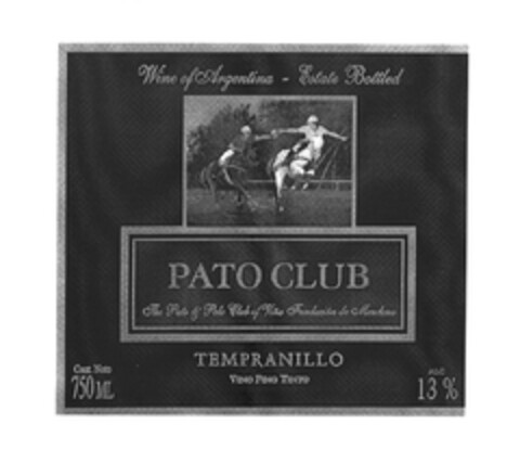 Wine of Argentina - Estate Bottled PATO CLUB The Pato & Polo Club of Viña Fundación de Mendoza TEMPRANILLO VINO FINO TINTO Logo (EUIPO, 01/17/2005)