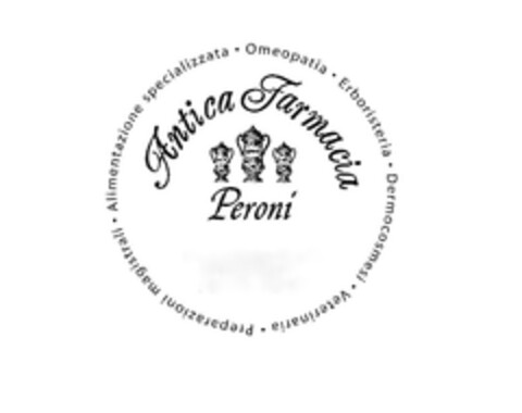 Antica Farmacia Peroni, alimentazione specializzata, omeopatia, erboristeria, dermocosmesi, veterinaria, preparazioni magistrali. Logo (EUIPO, 12.05.2015)