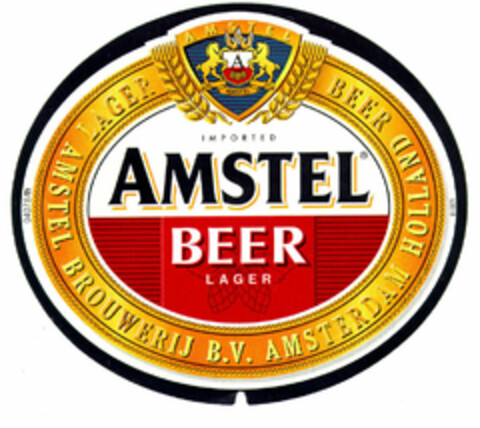 IMPORTED AMSTEL BEER LAGER AMSTEL A AMSTEL LAGER BEER AMSTEL BROUWERIJ B.V. AMSTERDAM HOLLAND Logo (EUIPO, 01.04.1996)