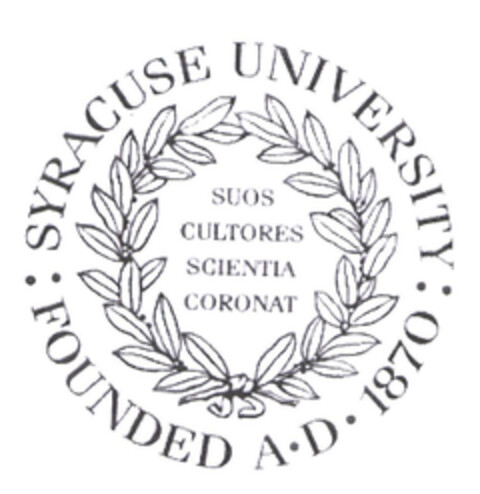 SYRACUSE UNIVERSITY FOUNDED A D 1870 SUOS CULTORES SCIENTIA CORONAT Logo (EUIPO, 13.01.2004)