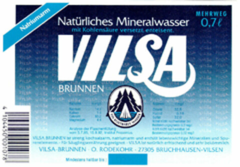 VILSA BRUNNEN Natürliches Minerwalwasser mit Kohlensäure versetzt, enteisent. Logo (EUIPO, 04/01/1996)