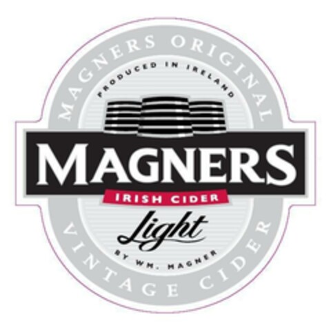 MAGNERS IRISH CIDER LIGHT produced in Ireland by W M. MAGNER MAGNERS ORIGINAL VINTAGE CIDER PRODUCED IN IRELAND Logo (EUIPO, 01.08.2007)