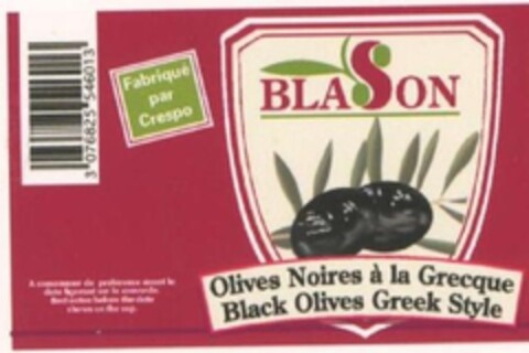BLASON Olives Noires à la Grecque Black Olives Greek Style Logo (EUIPO, 18.01.2012)