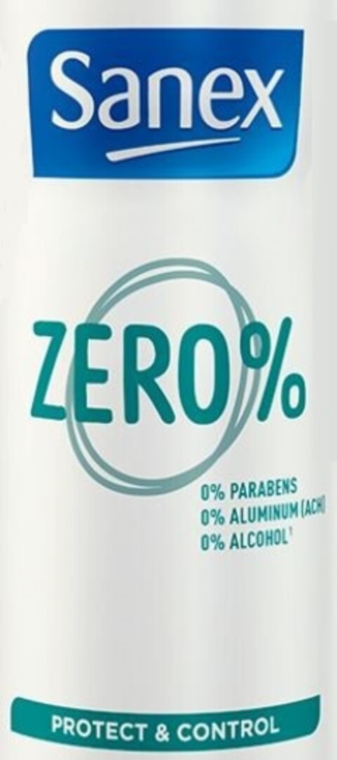 SANEX ZERO % 0% PARABENS 0% ALUMINIUM (ACH) 0% ALCOHOL PROTECT & CONTROL Logo (EUIPO, 04.08.2016)