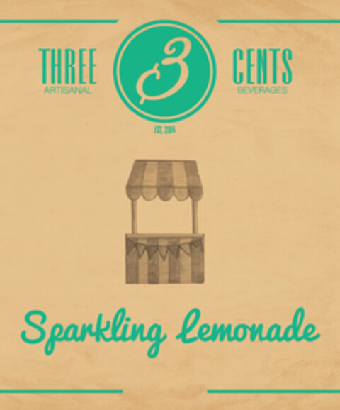 3 THREE CENTS ARTISANAL BEVERAGES Sparkling lemonade EST. 2014 Logo (EUIPO, 04.02.2019)