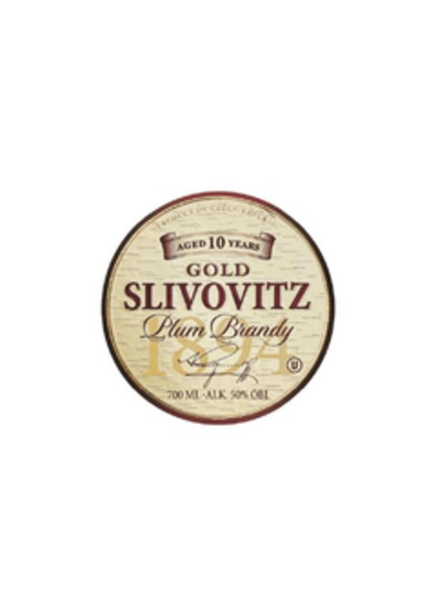 PRODUCT OF CZECH REPUBLIC AGED 10 YEARS GOLD SLIVOVITZ Plum Brandy Logo (EUIPO, 06/03/2020)