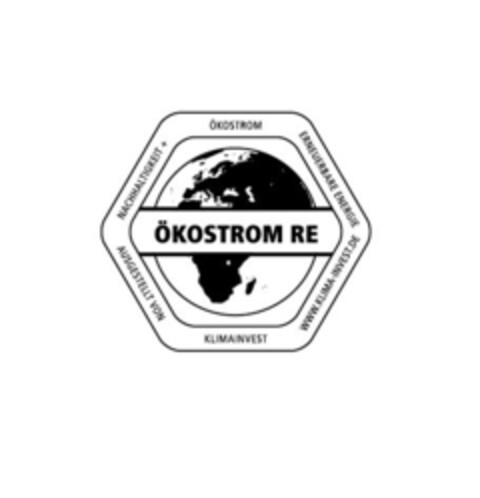 ÖKOSTROM RE NACHHALTIGKEIT + ÖKOSTROM ERNEUERBARE ENERGIE AUSGESTELLT VON KLIMAINVEST WWW.KLIMA-INVEST.DE Logo (EUIPO, 11.05.2016)