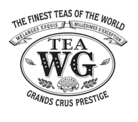 THE FINEST TEAS OF THE WORLD MELANGES EXQUIS MILLESIMES D'EXCEPTION TEA WG EXCELLENCE TRADITION QUALITE GRAND CRUS PRESTIGE Logo (EUIPO, 31.03.2016)