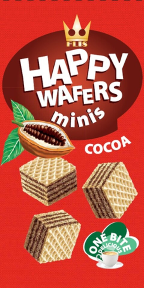 FLIS HAPPY WAFERS minis COCOA ONE BITE DELICIOUS Logo (EUIPO, 08.12.2021)